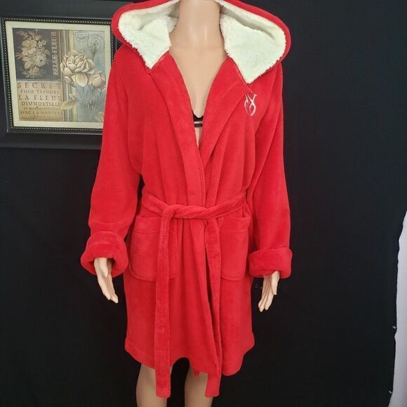 VS The Cozy Short Robe Red White Large